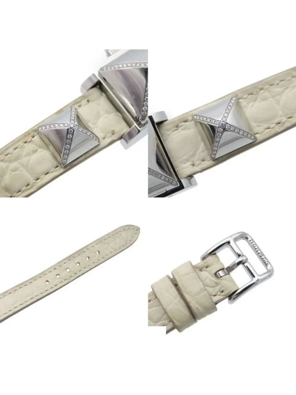 Hermes Mini Medor White SS Diamond Leather Watch